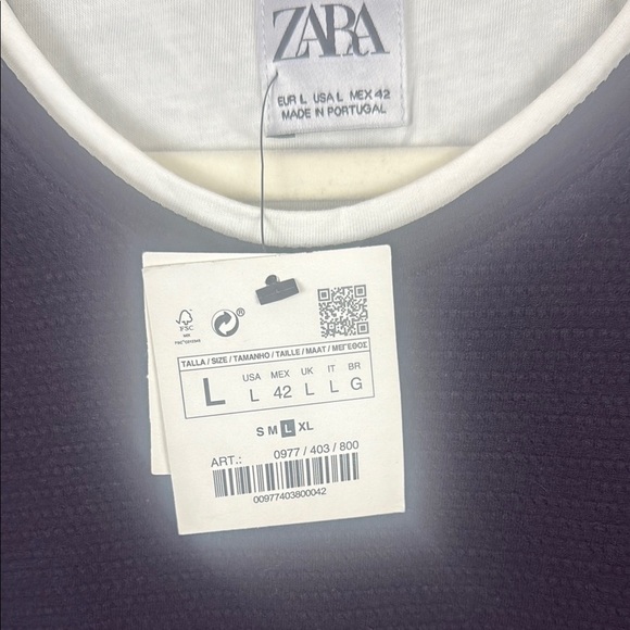 Zara Black and White Trim Mock-Neck Long Sleeve Tee Size Large - Picture 4 of 11